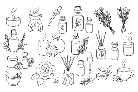 Download Aromatherapy Essentials Line Art - Premium Resources
