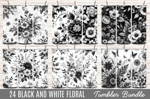 Download Black and White Floral Tumbler Wrap - White Collection